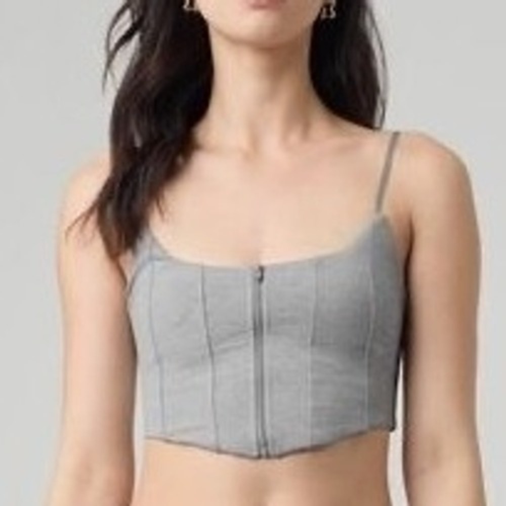 Florence by Mills Gray Zip Front Crop Tank Top L‎ Adjustable Straps Stretchy